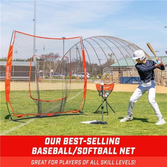 7ft x7ft Baseball & Softball Practice Hitting & Pitching Net with Bow Type Frame - Picture 2 of 7